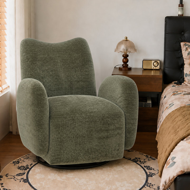 Fauteuil d'appoint pivotant à 360 °, fauteuil rembourré en chenille de 32,48 po de large avec dossier amovible, Vert