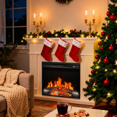 23 Inch Electric Fireplace Insert Realistic Flame Log Remote Control Timer Overheating Protection Double Device 1400w Heat 5000 's Per Hour 11 Temperature Settings 50000 Hours Led Source 4 Adjustable