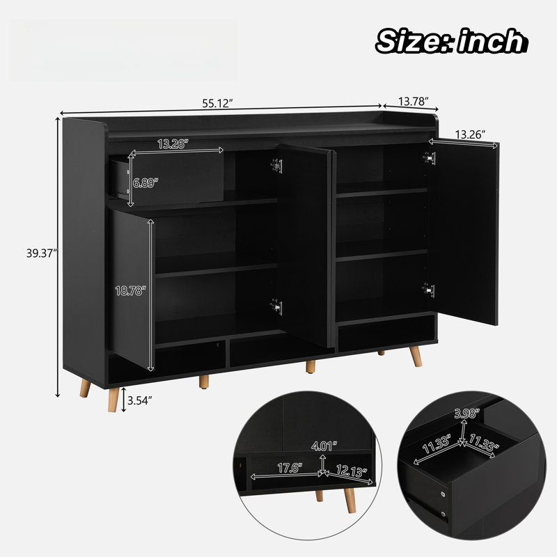 22 Pair Shoe Storage Cabinet, Black