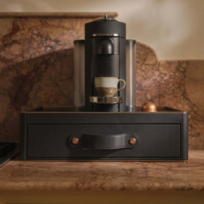 Leather Tea & Coffee Box, Noir/Gold