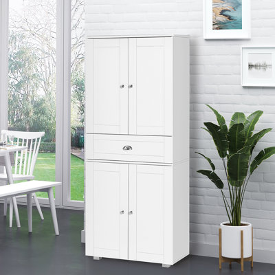 Freestanding Kitchen Pantry In White - 2 Double Door Cabinets & 1 Center Drawer Easy To Clean 72" Cabinet, Style And For Storage
