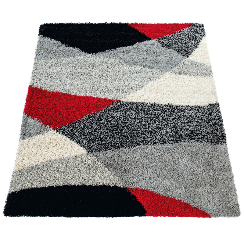 Averi Shaggy Grey/Red/Black Rug, Rectangle 200 x 280cm