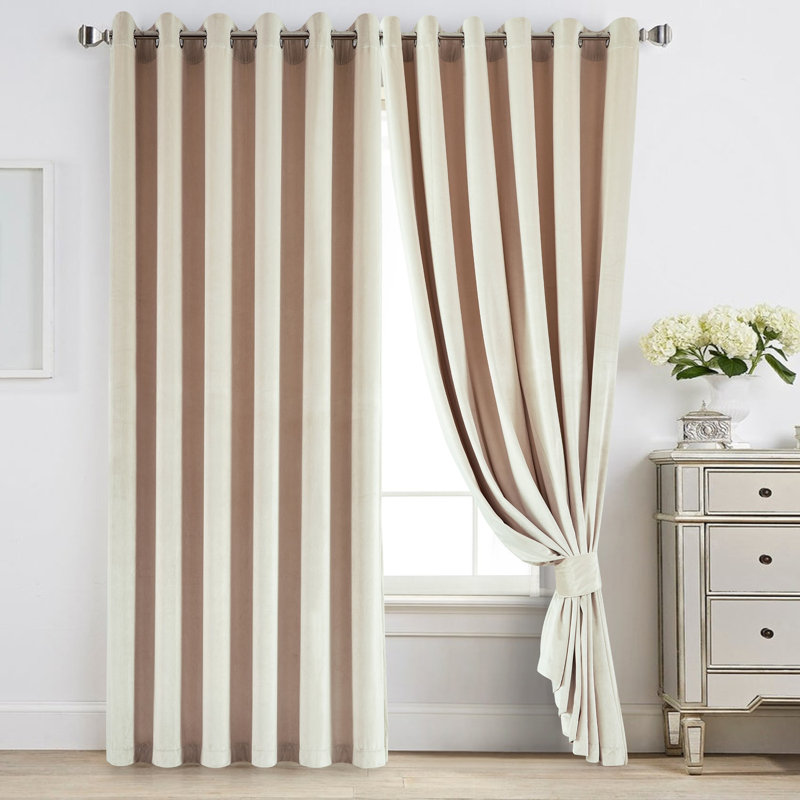 Reede Luxury Crushed Velvet Eyelet Curtains - Fully Lined, Heavy Plush Drapes, 228cm Width x 228cm Drop, Beige