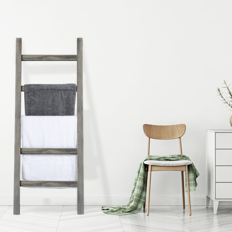 Wall-Leaning Wood 4.5 ft Blanket Ladder
