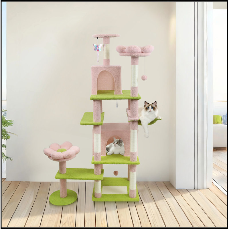 Arbre à chat 71 pouces avec grand condo, coussin amovible et hamac pour un confort et un jeu félins