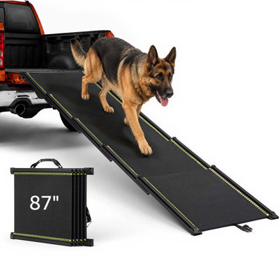 75" Extra Long Telescoping Dog Ramp for Car, SUV & Truck, 17.3" Wide Portable Pet Ramp with Non-Slip Surface, Reflective Strips & Gentle Slope for Dogs Up to 100 LBS