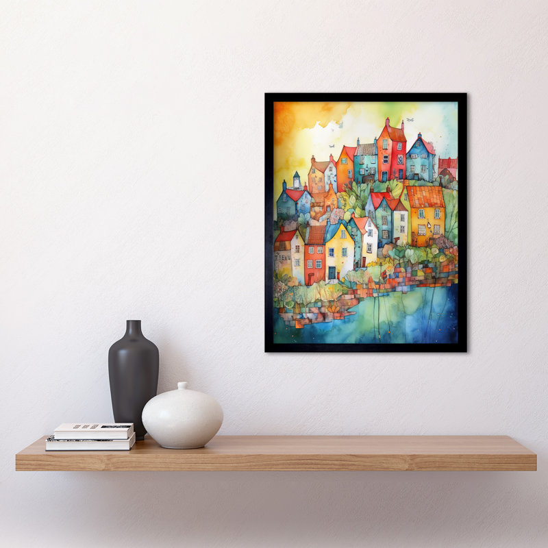Village Of Manarola Italy Folk Art Art Print Framed Poster Wall Decor 12x16 inch