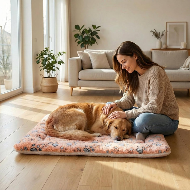 Tapis de lit réversible pour chien - coussin moelleux moelleux pour animal de compagnie, tapis de couchage en molleton lavable, confortable pour les caisses et les planchers