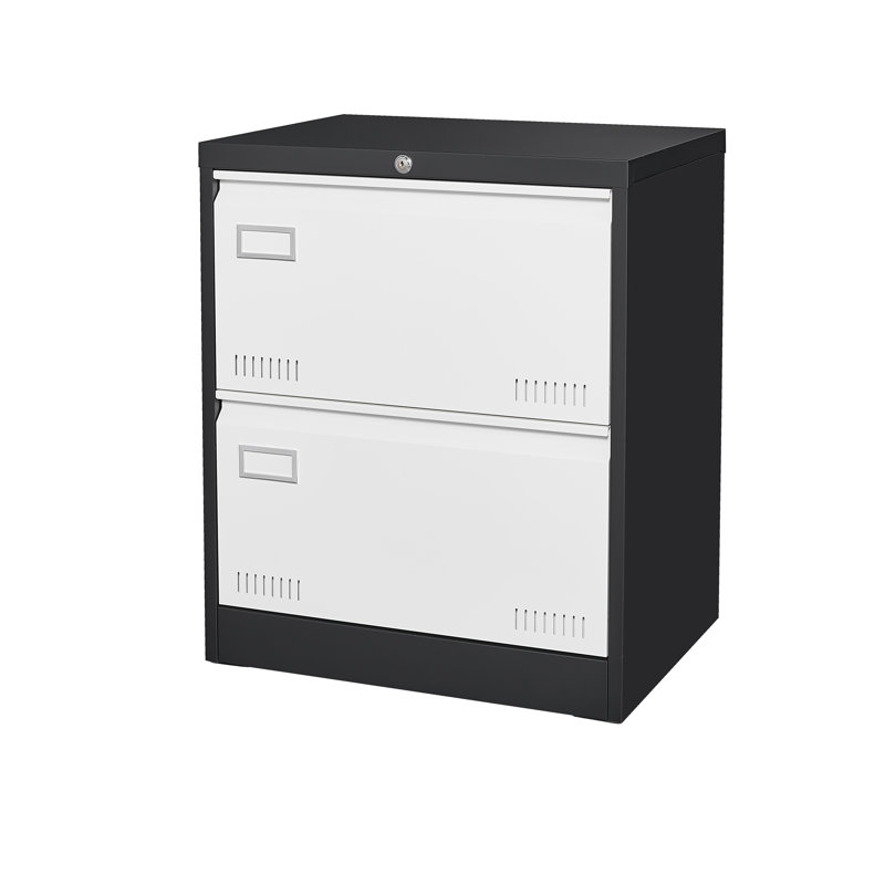 2 Drawer Metal Lateral File Cabinet With Lock, Black/White