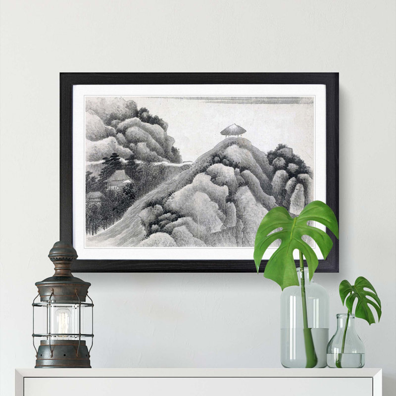 Hut on the Mountain Top by Gong Xian - Framed Print, 27cm H x 36cm W x 2cm D, Black Framed