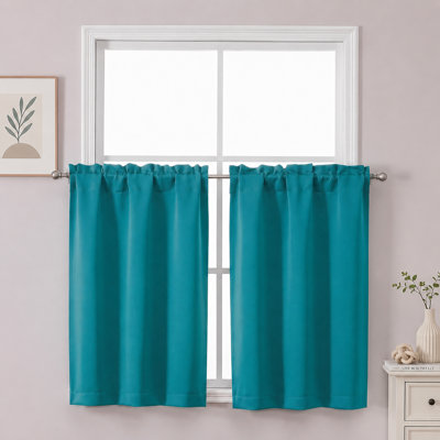 Teal Short Blackout Curtains for Windows 36 inch 2 Panels Room Darkening Rod Pocket Privacy Half Window Small Curtains for Kitchen Living Room Bedroom Cabinet RV Camper, 30Wx36L