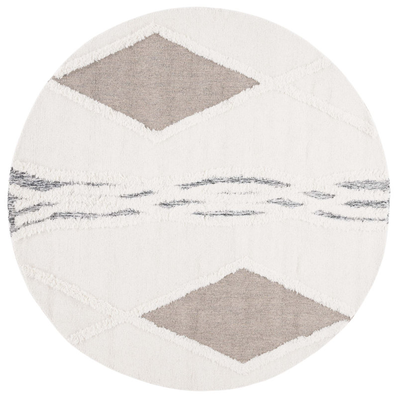 Jacobo Hand Tufted Wool/Cotton Geometric Rug in Brown/Ivory, Round 6'