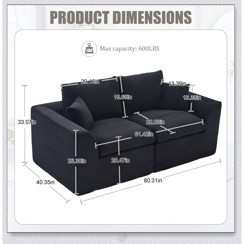 Canapé modulaire modulaire Cloud, canapé moderne et confortable avec housses de coussin amovibles pour un nettoyage facile