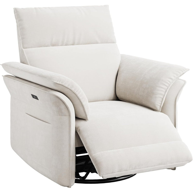 Power Recliner Glider Chair with Swivel & Rocking, Adjustable Recline, USB Port & Chenille Fabric for Living Room, Beige