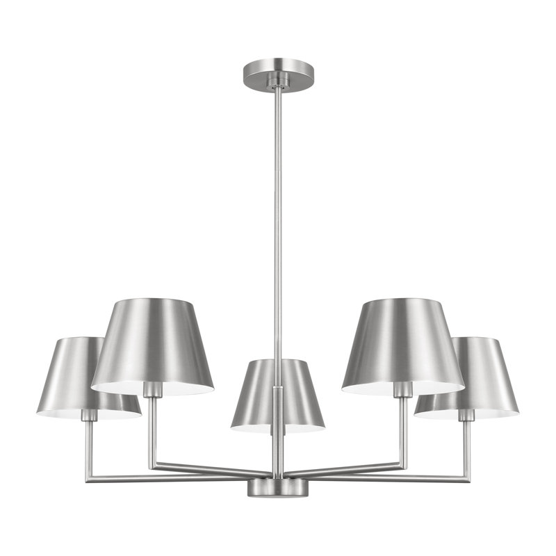 Ender 5 Light Dining Room Chandelier In Brushed Nickel Finish With Brushed Nickel Shade, Brushed Nickel