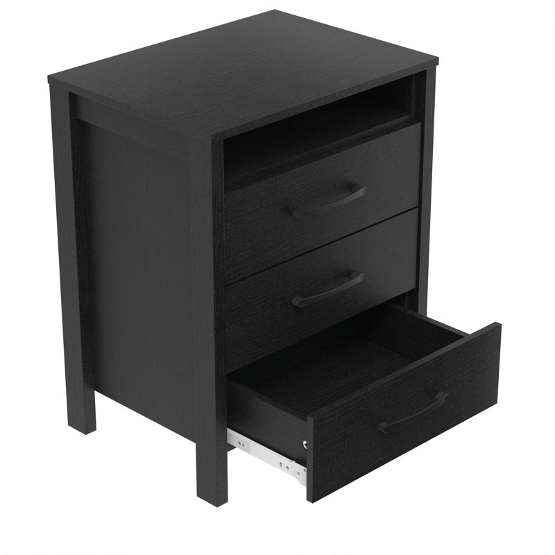 Table de chevet 3 tiroirs H 26,1 po Allysyn (ensemble de 2), Noir