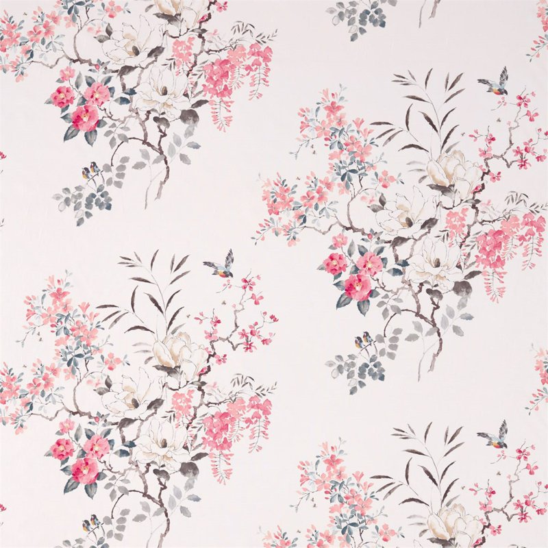 Magnolia & Blossom Fabric, Coral/Silver