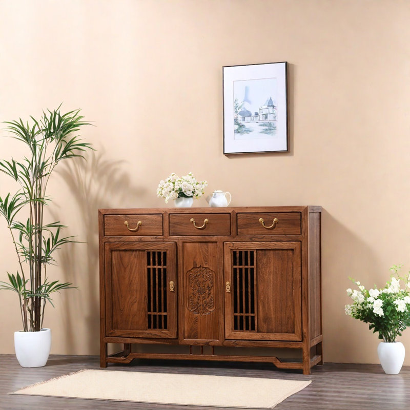 Solid Old Elm Wood  Console Cabinet