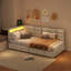Single Daybed with Storage Drawers, Linen Upholstered Frame with LED Lights, USB Charging Port & Safety Rail-771554766