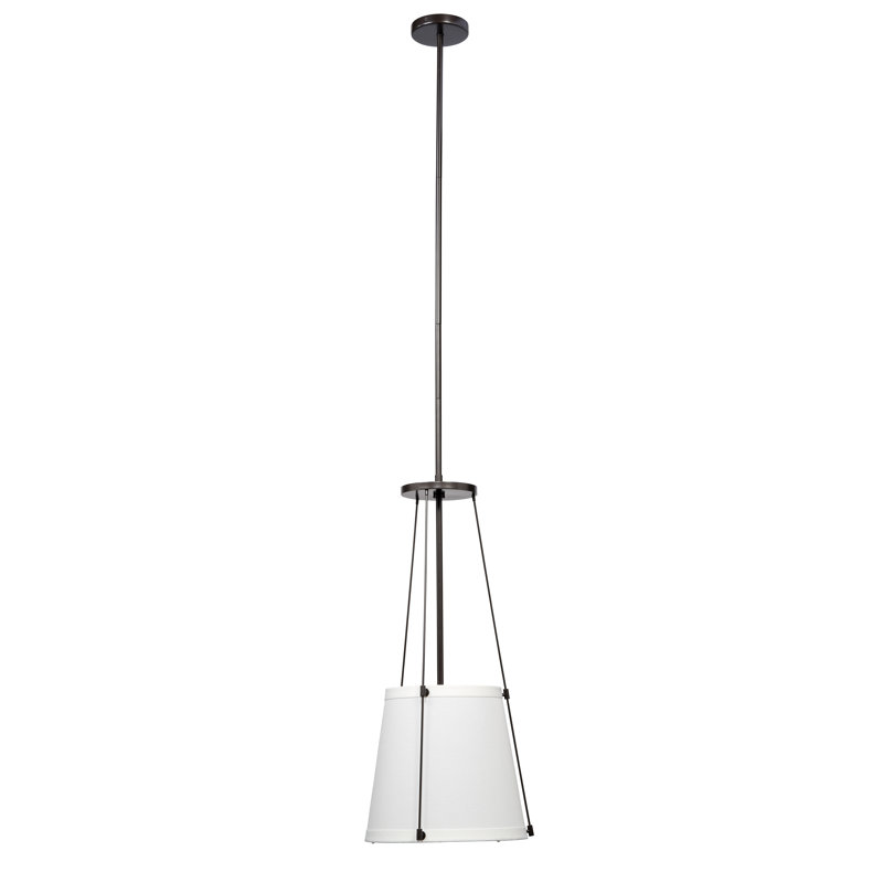 Bronze 1-Light Pendant with Off-White Linen Drum Shade