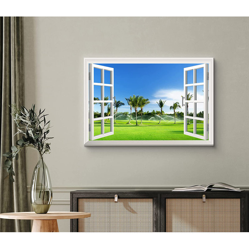 «Window Scenery Tropical Island Golf Course», reproduction sur toile tendue, H 24 po x l 36 po
