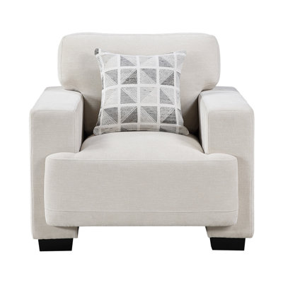 Covey Accent Chair with 1 Pillow and Rubberwood Legs, Beige Chenille