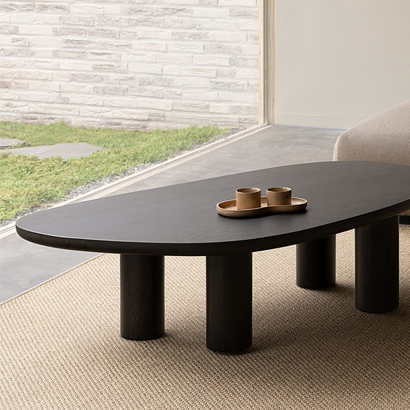Wabi-sabi style solid wood simple coffee table, 13.78" H x 47.24" L x 27.56" W, Black