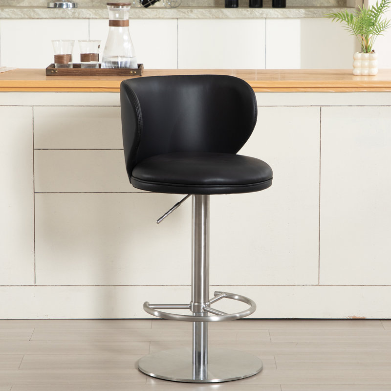 Bar Stools,Adjustable Stainless Steel Swivel Barstools,Faux Leather Upholstered Bar Chair with Back and Footrest, for Bar, Kitchen Counter, Dining Room