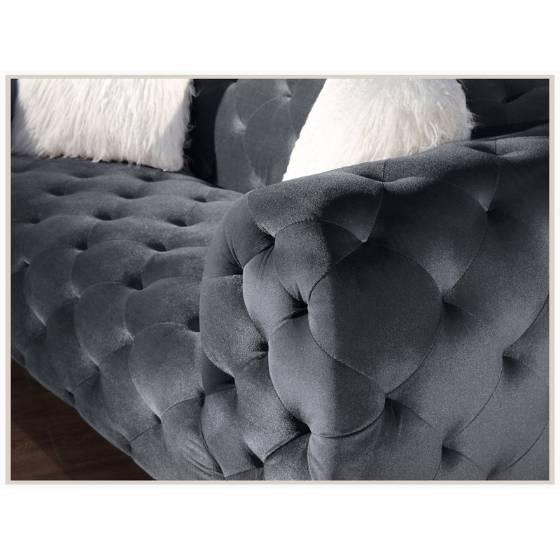 Canapé rembourré 92,5 po, Velours gris