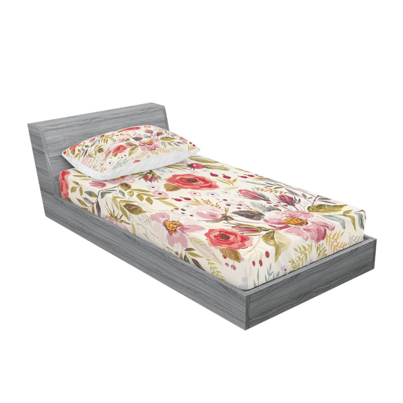 Microfiber Floral Sheet Set, Twin Sheet Set with Fitted Sheet
