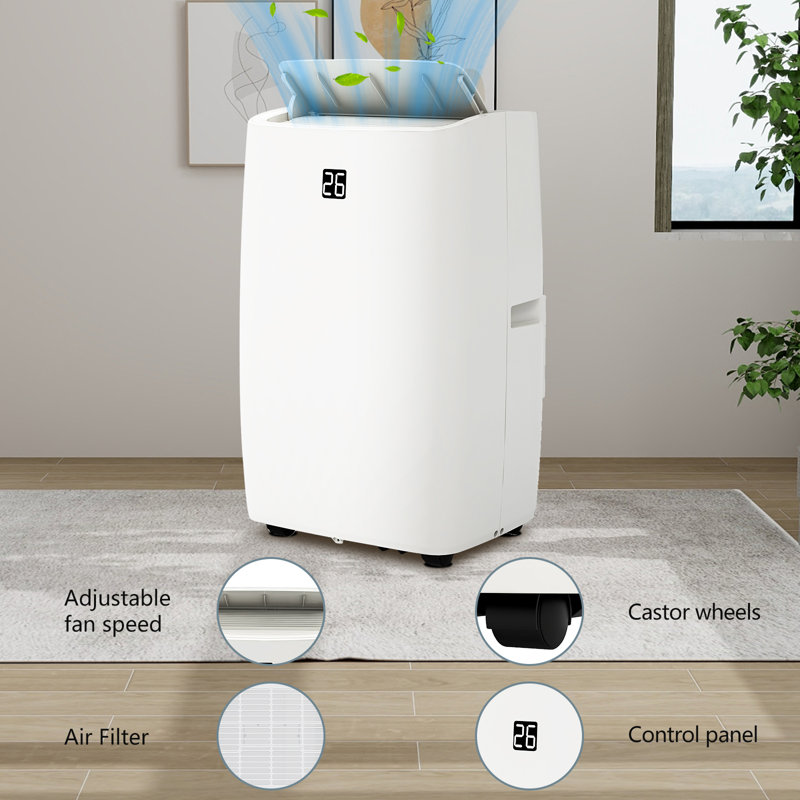 Climatiseur portatif 12-en-1 12 000 BTU avec affichage numérique et télécommande, refroidit les pièces jusqu'à 450 pieds carrés, modes déshumidificateur et ventilateur, mode veille intelligente et minuterie 24 heures