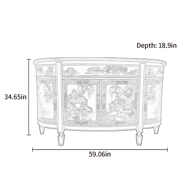 European-Style Hand-Painted Semicircular Sideboard