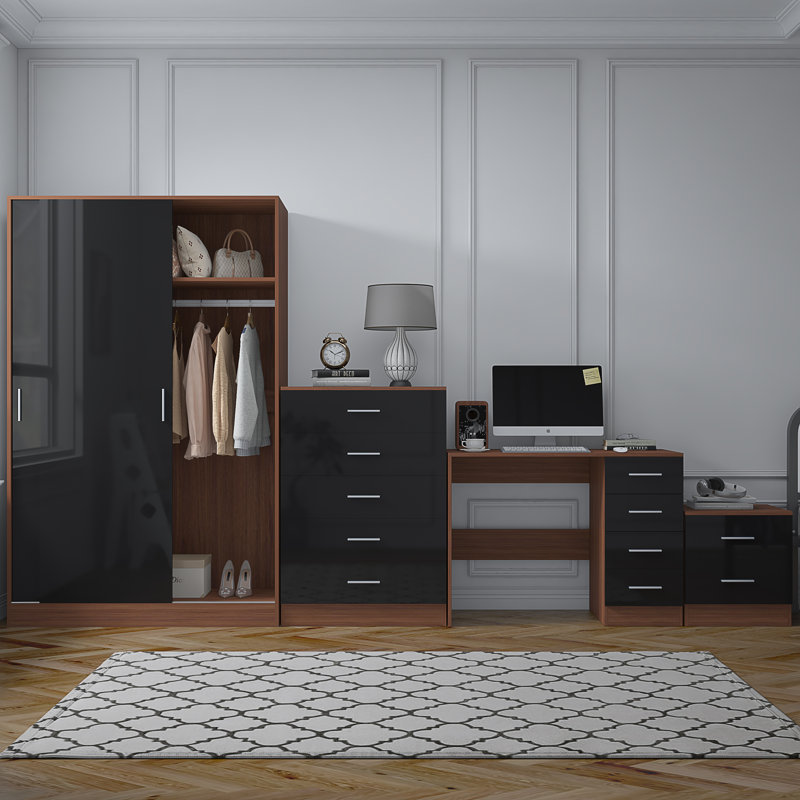 Eva Piece Bedroom Set, Black Gloss / Walnut