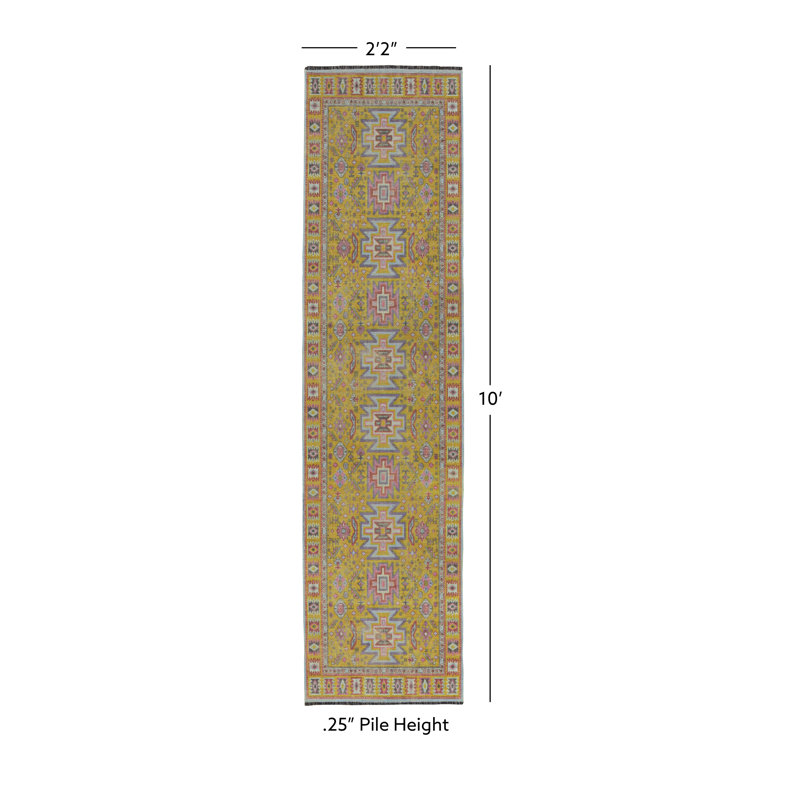 Laurel Sivas Machine Woven Polyester Area Rug in Yellow, Runner 2'2" x 10'