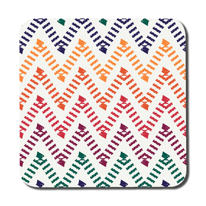 Square 6 Piece Coaster Set, White/Pink/Yellow