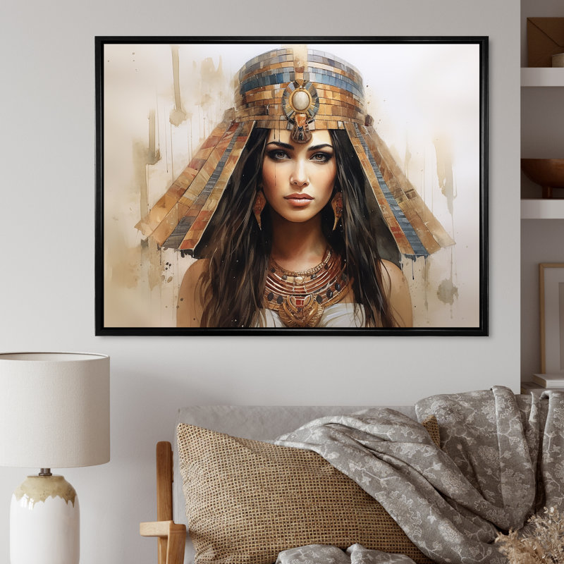 Or et bleu pharaon égyptienne, beauté II - Égypte, art mural, H 12 po x l 20 po x P 1 po, Cadre flottant noir