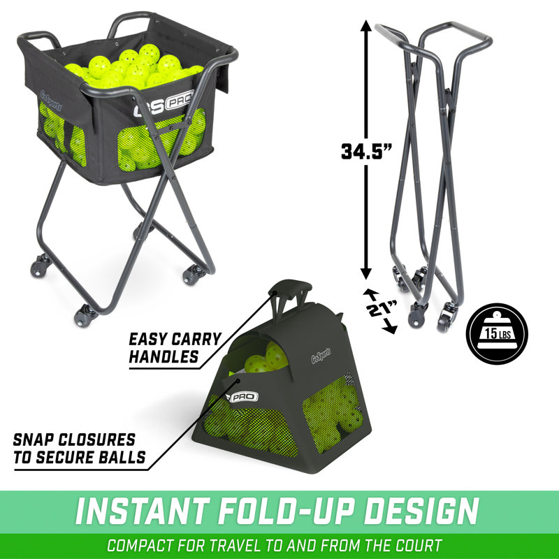 Black Steel Portable Pickleball and Tennis Ball Caddy with Wheels