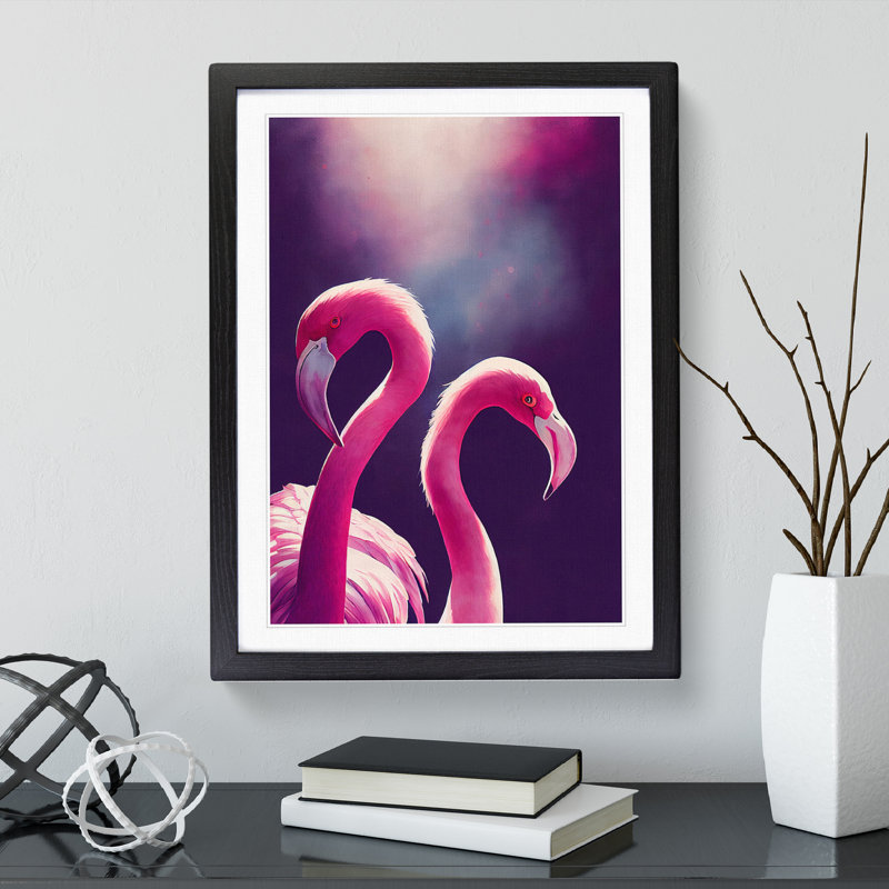 Two Flamingos - Framed Print, 64cm H x 46cm W x 2cm D, Black Framed