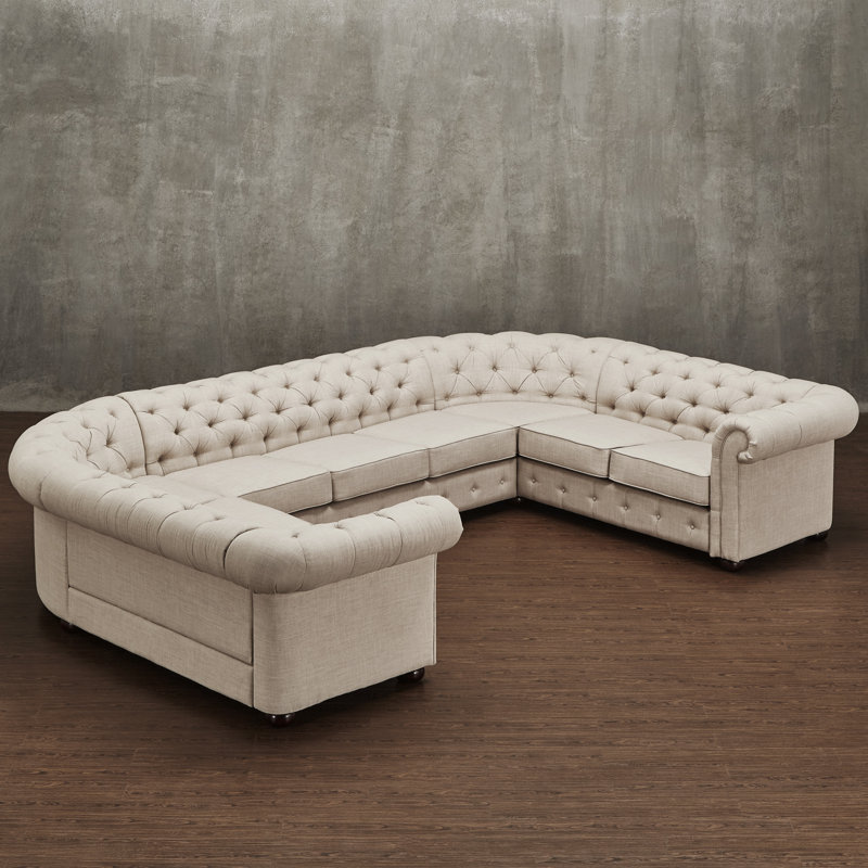 Huskins Upholstered U-Shaped Sectional Symmetrical, Heathered Beige Linen