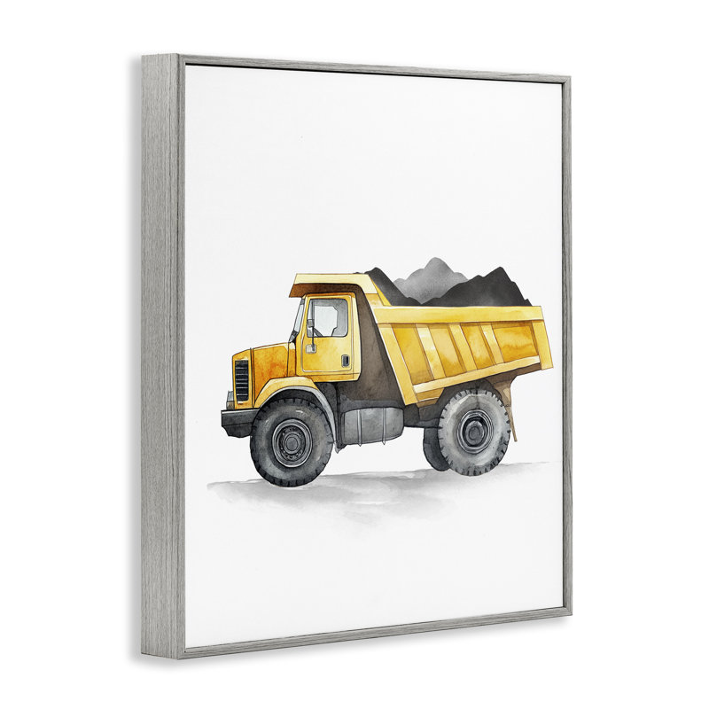 Camion à benne basculante jaune, Estampe numérique Farmhouse, H 14 po x l 11 po