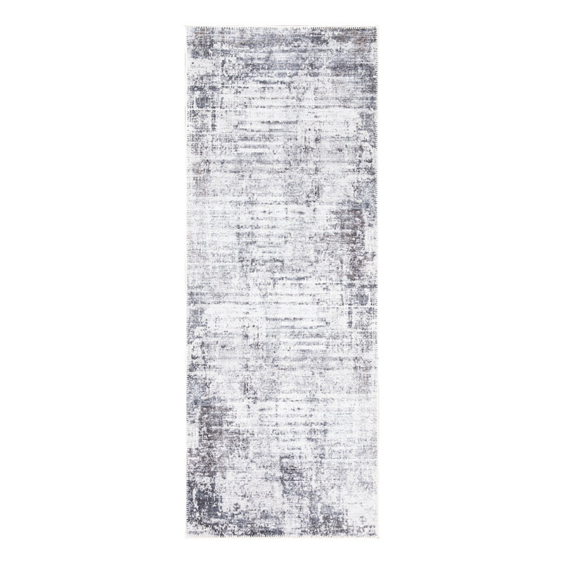 Washable Non-Slip Rug - Gray / Charcoal / Blue Modern Abstract Area Rug, Runner 2'6" x 7'