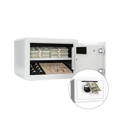 Tigerking 1.2 Cu Ft Drop Safe with Digital Keypad for Home Business, White Small Safe Box- Deposit Cash Easily, Money Security Box