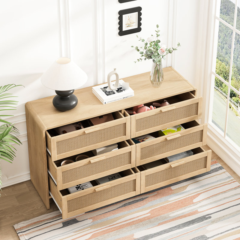 Tablette naturelle - 6 tiroirs, rangement en coin en arc et pratique, Naturel