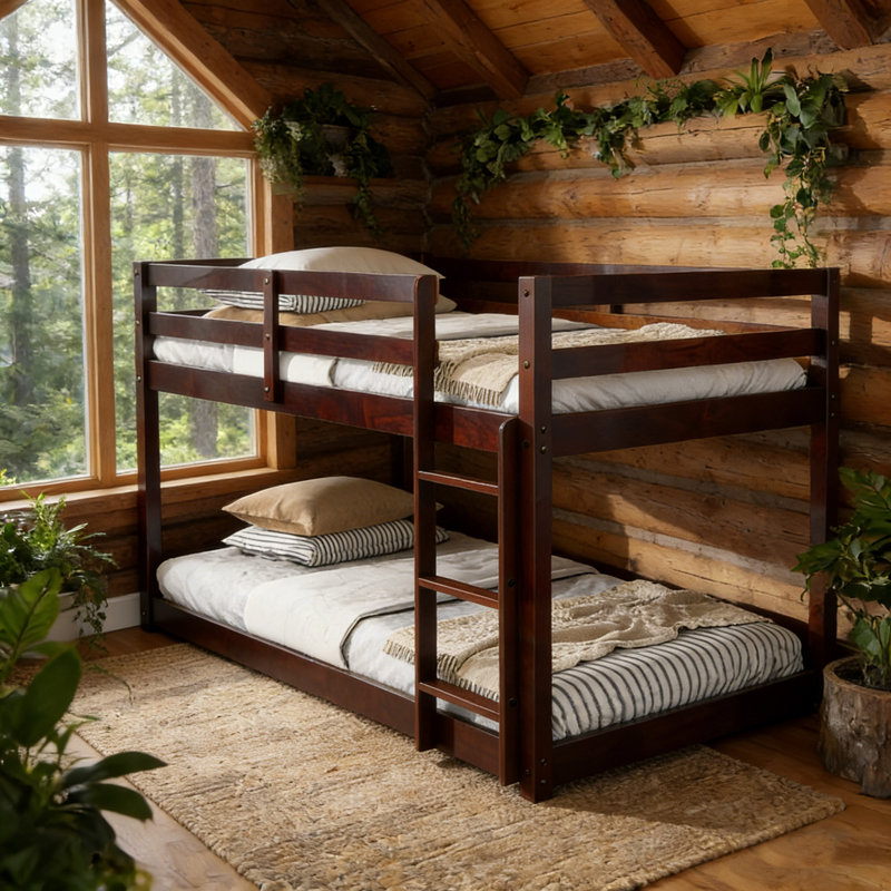 Twin Over Twin Solid Wood Bunk Beds With Ladder, Espresso