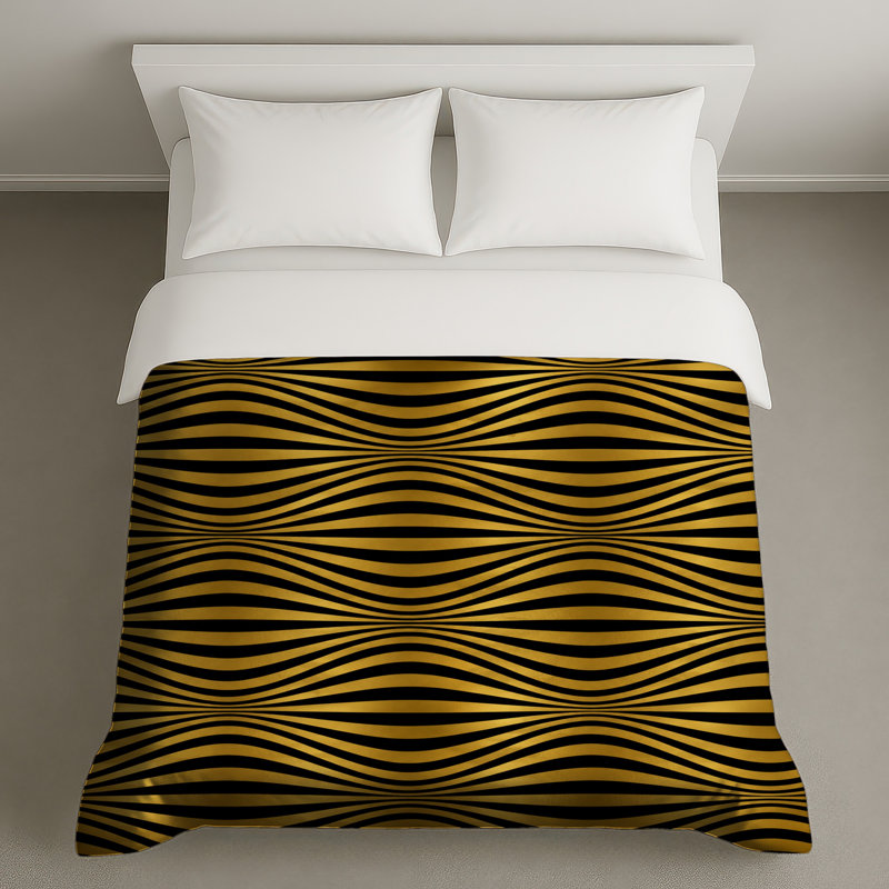 Housses de couette dorées à vagues noires, Queen
