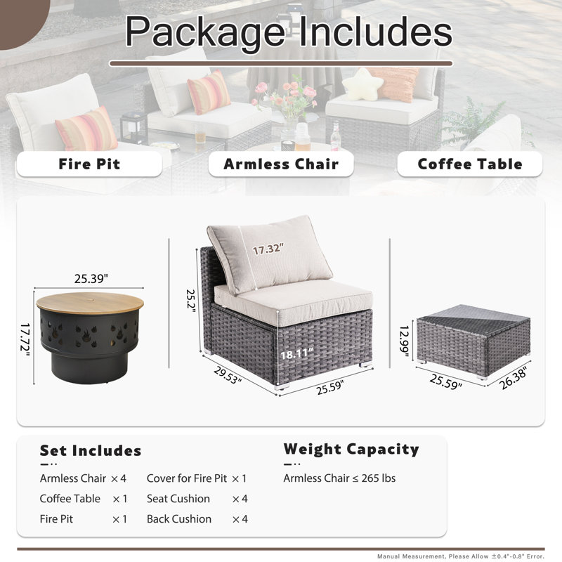 Paleosofos Wicker 4 - Person Modular Patio Conversation Set with Cushions, Beige
