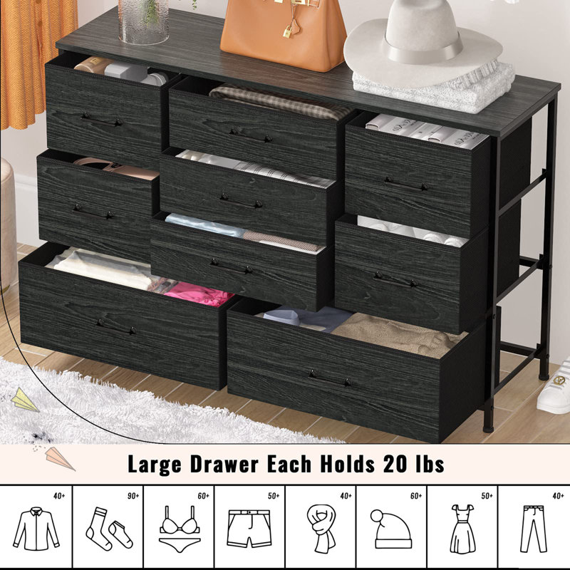 Iron 45'' W 9 - Drawer Dresser, Black Oak