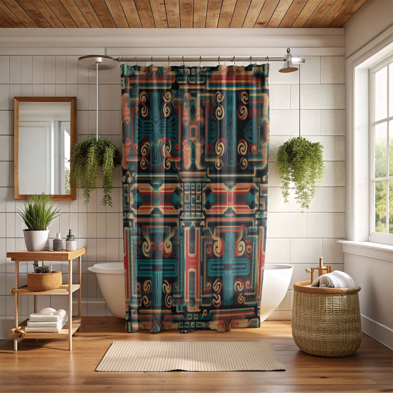 Tribal Textures - Rideau de douche Premium, H 74 po x l 71 po