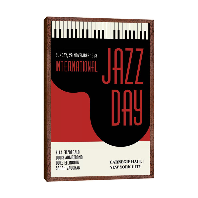 Jazzy Days - Dark Red by Kubistika - Print on Canvas, 101.6cm H x 66.04cm W x 3.81cm D, Classic Brown Wood Floater Framed