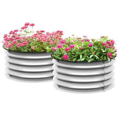 2 Galvanized Raised Garden Beds - Safe Outdoor Flower, Herb, And Vegetable Homes With Protected Rim Silver 23.5" X 11.79" H Bed  2 Pieces , Outdoor, Edging, Easy Assembly, Self-Draining, Elegance